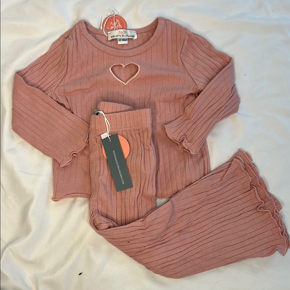 NWT Baileys Blossom Pink Matching Set for Baby‎ Girl with Flare Bottoms